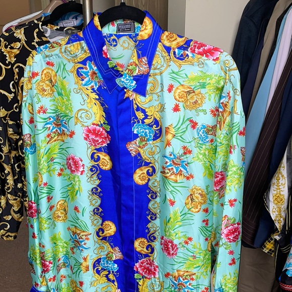 Versace Other - Rare silk Versace La Mer print button down shirt
